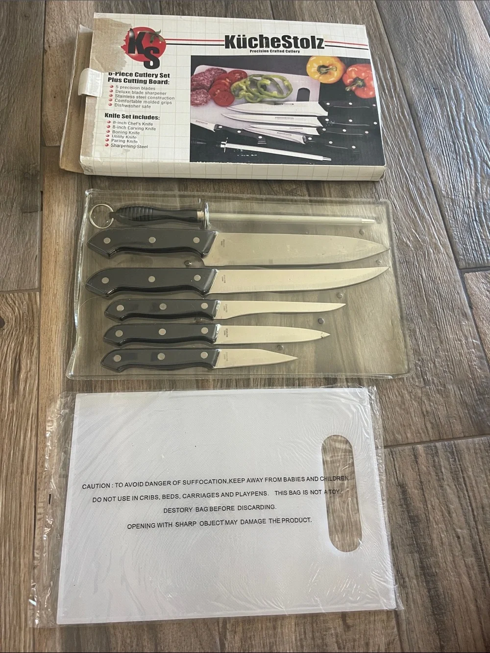 8-Piece Knife Set with Cutting Board - Black Handles